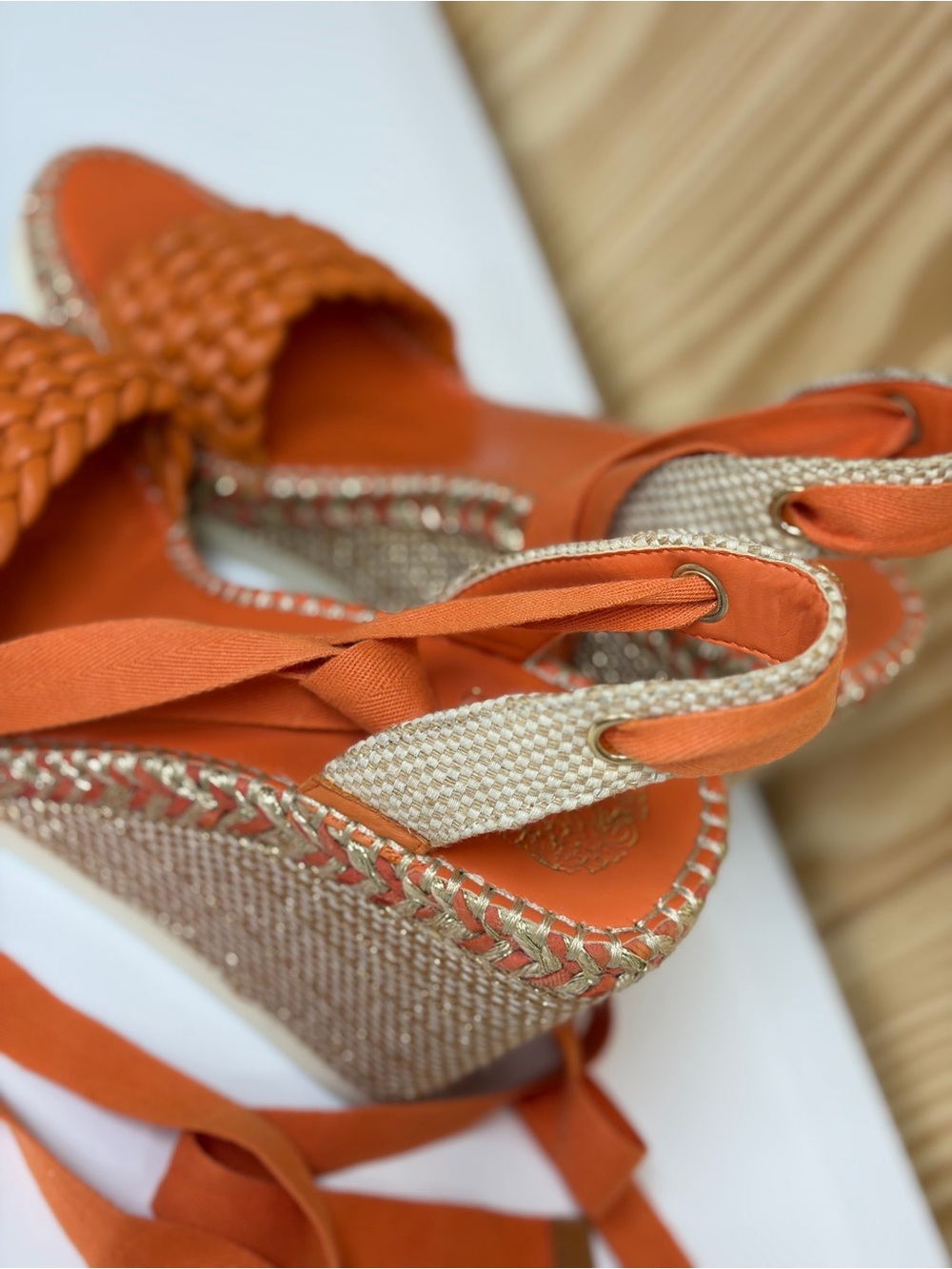 VINCE CAMUTO - Women Bryleigh Woven Espadrille Wedge Sandals in Orange. 9.5 - Picture 6 of 11
